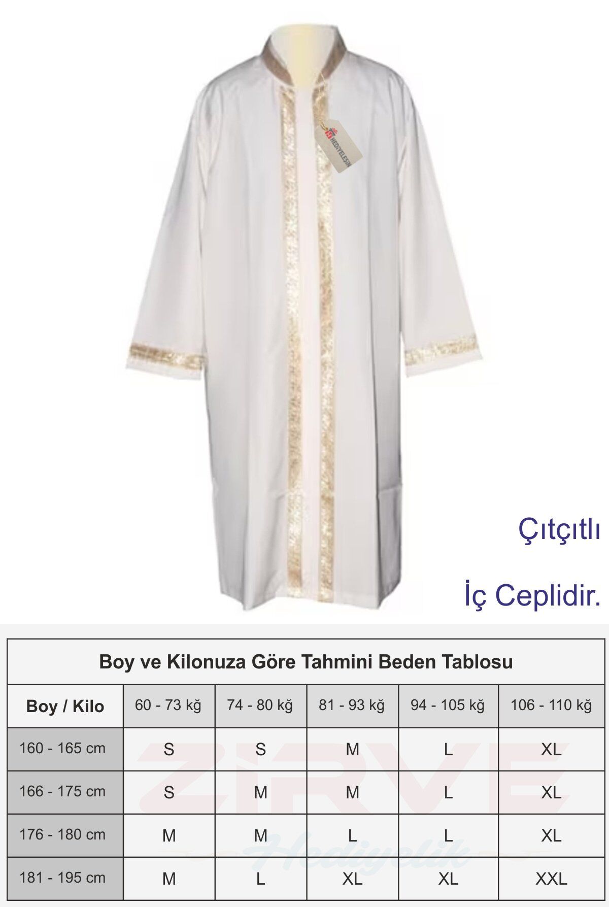 İşlemeli Cübbe, Sırmalı Cübbe, Imam Cübbesi - Beyaz