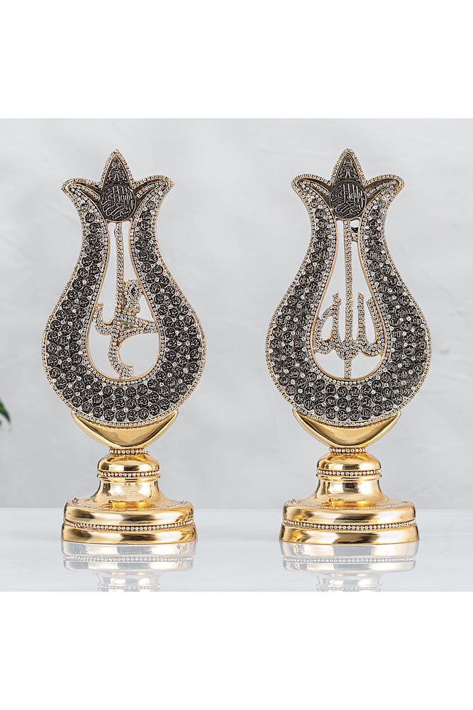 Lale Allah Muhammed Lafızlı Esmaül Hüsnalı - Altın Renk - Ebat : 11 X 26 Cm.