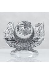 Sancaklı Gemi Kabe Motifli Allah Muhammed Lafızlı - Gümüş Renk - Ebat : 25 X 19 Cm.