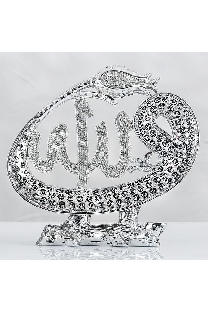 Laleli Vav Allah Lafızlı Esmaül Hüsnalı - Gümüş Renk - Ebat : 22 X 21 Cm.