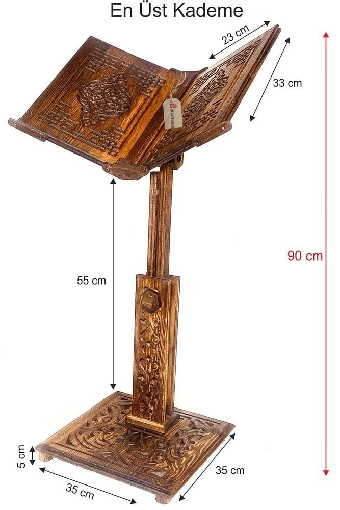 Rahle, Ahşap Yükseklik Ayarlı Asansörlü Rahle, Motif İşlemeli (Yükseklik Min:65-Mak:90 cm.)