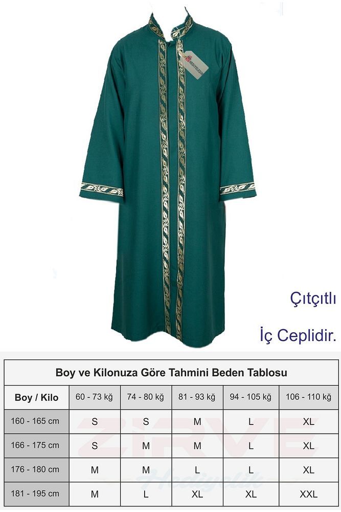 Cübbe, Sarı İşlemeli Cübbe, Sırmalı Cübbe, İmam Cübbesi - YEŞİL
