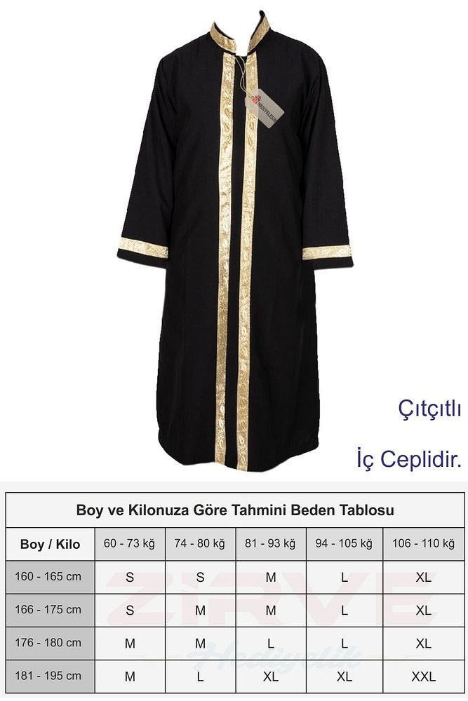 Cübbe, Sarı İşlemeli Cübbe, Sırmalı Cübbe, İmam Cübbesi - SİYAH
