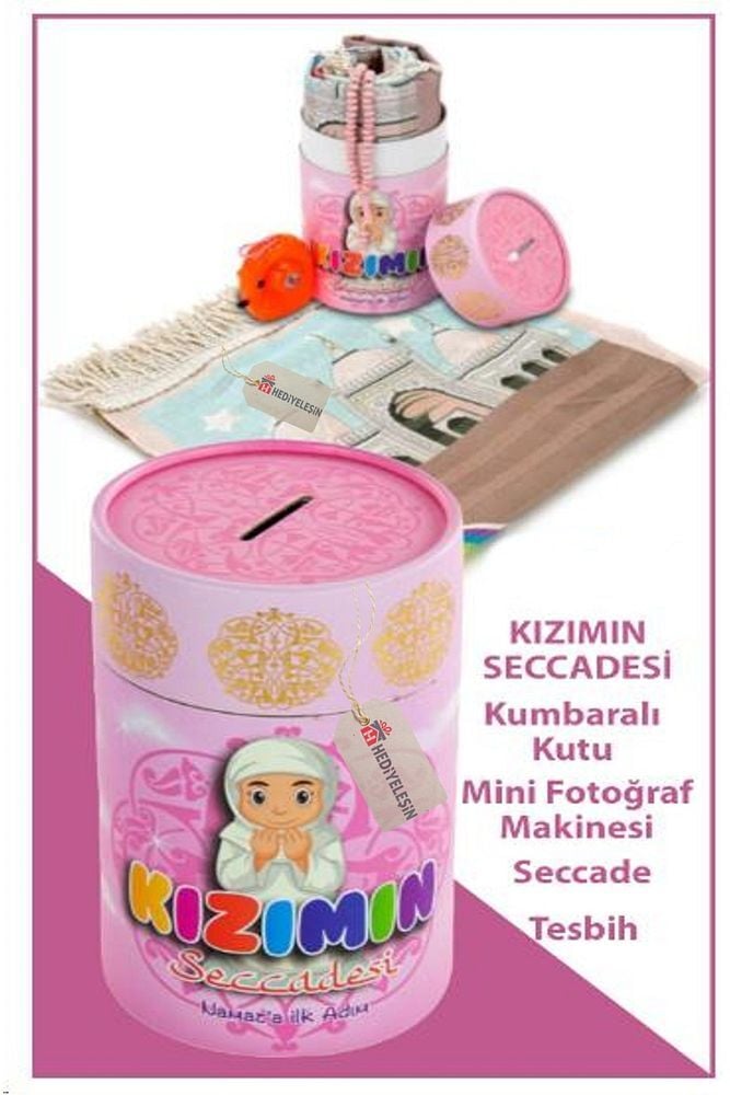 Çocuk Seccade Seti, Kızımın Silindir Kutulu Seccade Seti - Pembe Renk