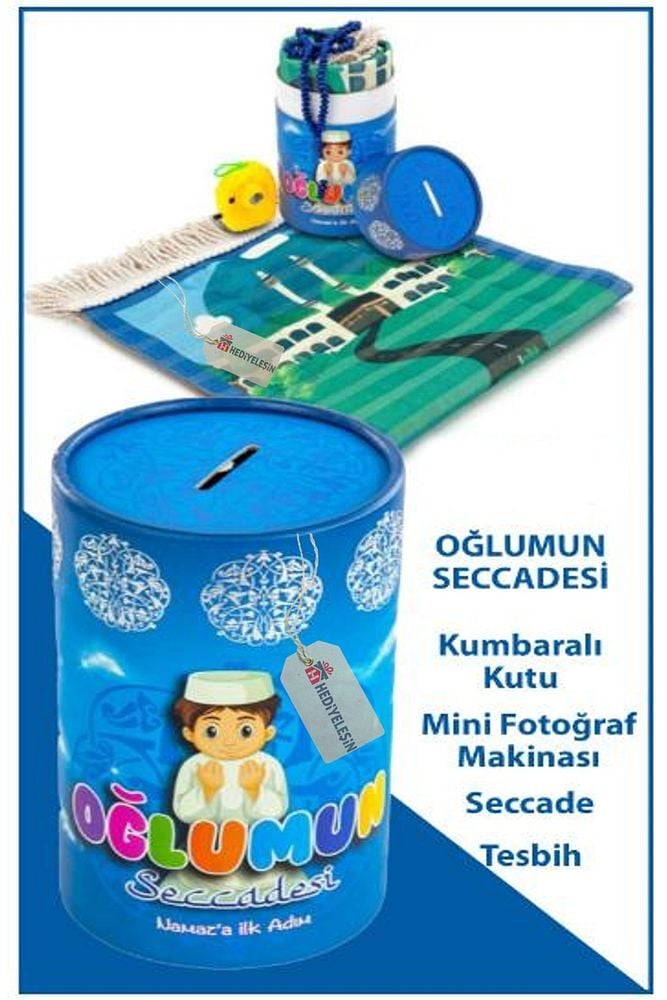 Çocuk Seccade Seti, Oğlumun Silindir Kutulu Seccade Seti - Mavi Renk