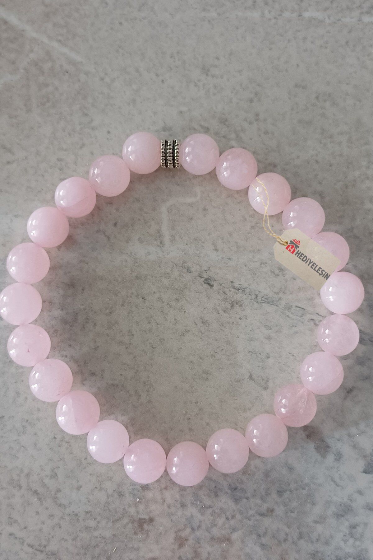 Pembe Kuvars Doğal Taş Bileklik - 8 mm.