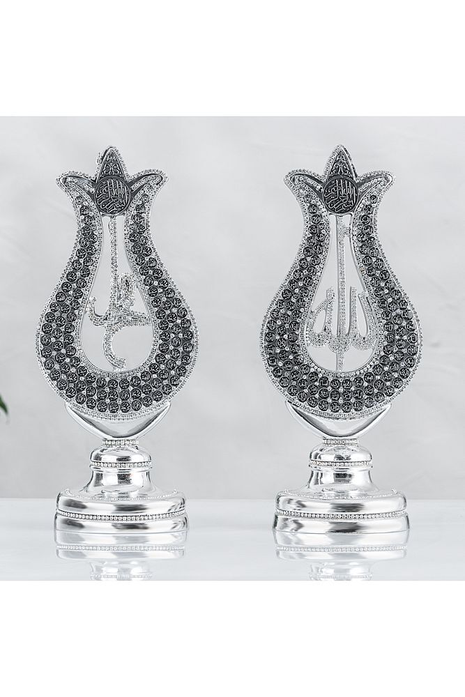 Lale Allah Muhammed Lafızlı Esmaül Hüsnalı - Gümüş Renk - Ebat : 11 X 26 Cm.